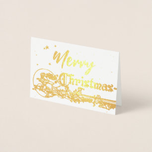 Carte Dorée Vintage Père Noël & Elves Joyeux Noël