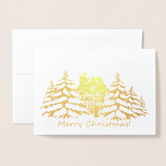 Carte Dorée Vœux de Noël joyeux (Devant avec enveloppe)