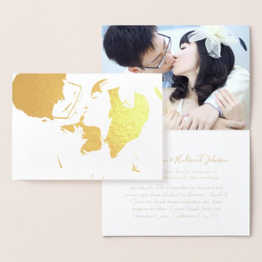 Carte Dorée Votre photo dans Véritable Gold Foil Mariage Invit (Affichage)