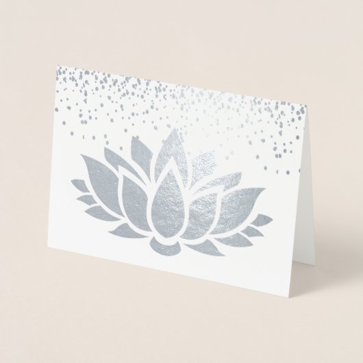 Carte Dorée VRAI feuille d'argent lotus design fleur (Devant)