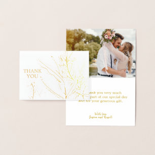 Carte Dorée VRAI papier d'or MERCI Mariage avec photo