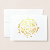 Carte Dorée Yule Pentacle Merry Yule Bénédictions (Devant avec enveloppe)