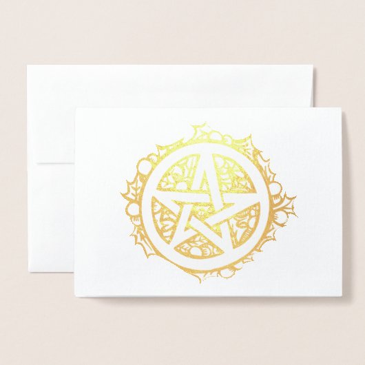 Carte Dorée Yule Pentacle Merry Yule Bénédictions (Devant avec enveloppe)