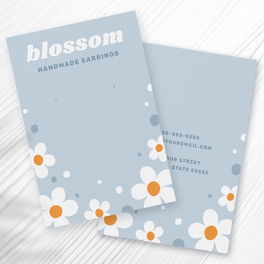 Carte d'oreille bleu poussiéreux rétro fraise fleu