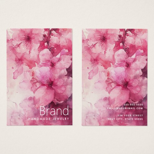 Carte d'oreille de fleurs d'aquarelle rose (Devant & derrière)