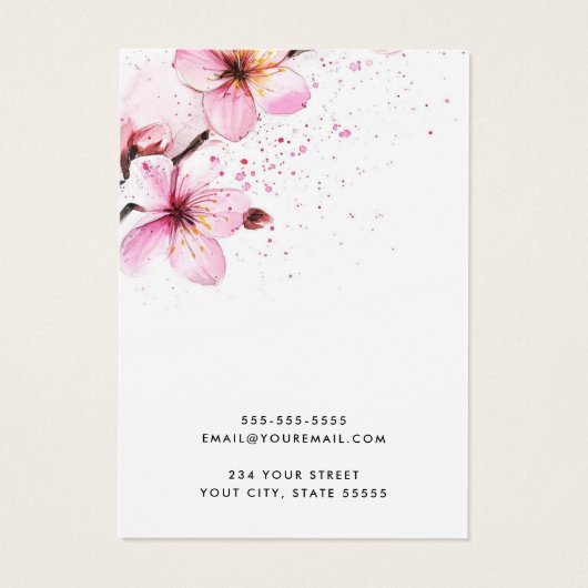 Carte d'oreille pour fleurs d'aquarelle rose (Dos)