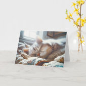 Carte Dormir Kitty sur la vieille couette Anniversaire (Fleur jaune)