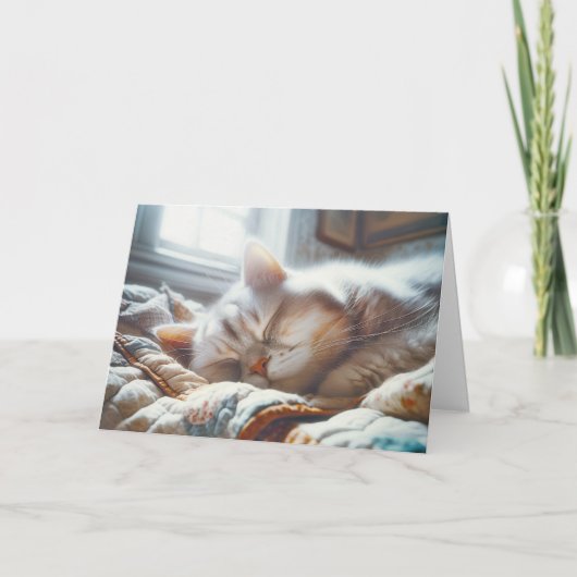 Carte Dormir Kitty sur la vieille couette Anniversaire (Devant)