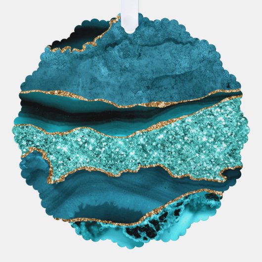 Carte d'ornement de Noël bleu turquoise or Turquoi (Recto)