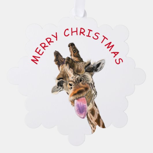 Carte d'ornement de Noël drôle avec Giraffe joueus (Recto)