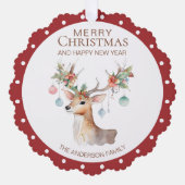 Carte d'ornement de Noël rouge de Maroon de rennes (Recto)