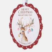 Carte d'ornement de Noël rouge de rennes d'aquarel (Gauche)