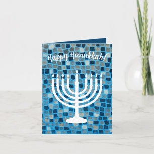 Carte d'ornement Hanoukka Menorah Blue Mosaic