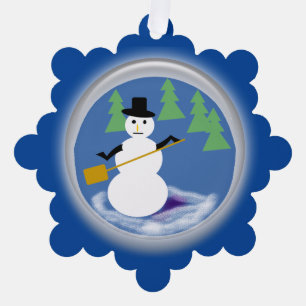 Carte d'ornement - Snowman de travail sur le bleu 