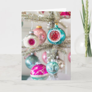 Carte d'ornements de Noël vintage rose et aqua