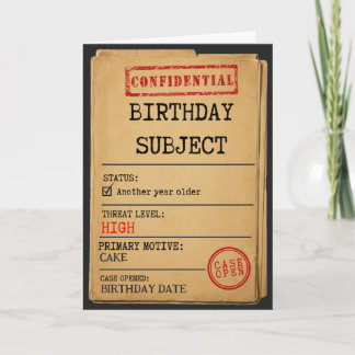 Carte Dossier : Objet d'anniversaire Thème d'espion drôl