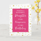 Carte Dots d'or rose chaud Fille Anniversaire (Fleur jaune)