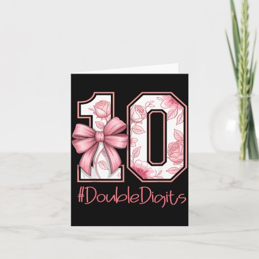 Carte Double Digits Birthday Girl 10th Nk Coquette Bow F (Devant)