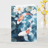 Carte Double Élégance des reflets de carpes koï et de lo (Fleur jaune)
