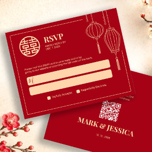 Carte Double Happiness Anglais Réponse Mariage Lanterne