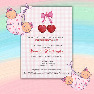 Carte Double la Fun Twin Girls Baby shower Flat Card