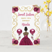 Carte Douce 16 Peau noire Princesse Bourgogne Anniversai (Fleur jaune)