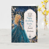 Carte Douce 16 Princesse Jardin Bleu Turquoise (Fleur jaune)
