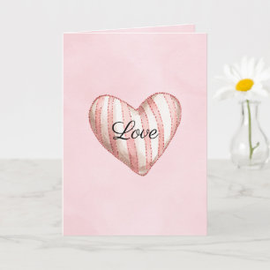 Carte Douce Amour Rose Foncé Rayé en Forme de Coeur