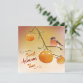 Carte Douce Automne Mignon Fruits de Kaki Orange & Oisea (Debout devant)