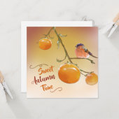 Carte Douce Automne Mignon Fruits de Kaki Orange & Oisea (Devant/Arrière en situation)