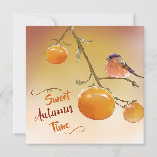 Carte Douce Automne Mignon Fruits de Kaki Orange & Oisea (Devant)