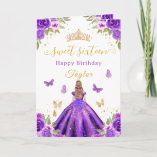 Carte Douce Fille Blonde Princesse Violette de 16 ans