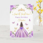 Carte Douce Fille Violette Princesse Brune de 16 Ans (Fleur jaune)