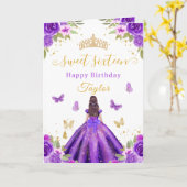 Carte Douce Fille Violette Princesse Brune de 16 Ans (Fleur jaune)