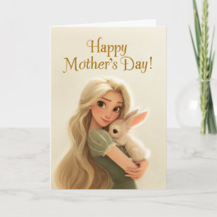 Carte Douce maman tenant un lapin Joyeuse fête des mères