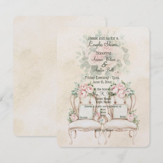 Carte Douce Mariage Floral Jaune pour Couples  (Devant / Derrière)