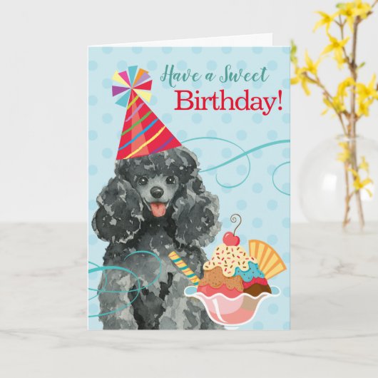 Carte Douce Poodle Jouet d'anniversaire (Fleur jaune)
