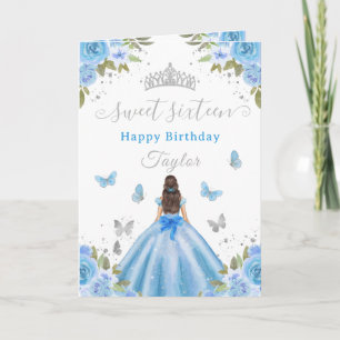 Carte Douce Princesse Brune Fille de 16 Ans Bleu