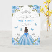 Carte Douce Princesse Brune Fille de 16 Ans Bleu (Fleur jaune)