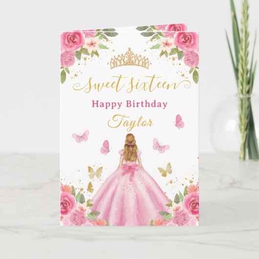 Carte Douce Princesse Rose Blonde de 16 ans (Devant)