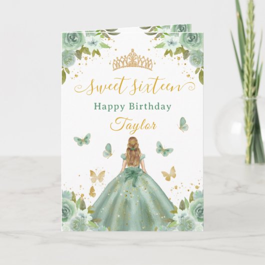 Carte Douce Princesse Verte Blonde de 16 ans (Devant)