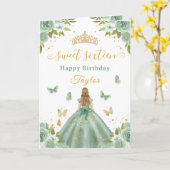 Carte Douce Princesse Verte Blonde de 16 ans (Fleur jaune)