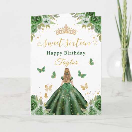 Carte Douce Princesse Verte Blonde de 16 ans (Devant)