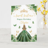 Carte Douce Princesse Verte Blonde de 16 ans (Fleur jaune)