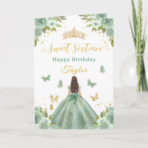 Carte Douce Princesse Verte Brune de 16 ans