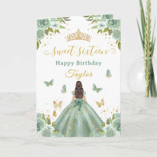 Carte Douce Princesse Verte Brune de 16 ans (Devant)