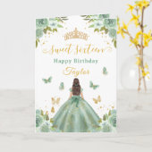 Carte Douce Princesse Verte Brune de 16 ans (Fleur jaune)