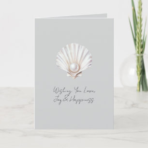 Carte Douche de Mariage Coquille Grise Perle Blanche