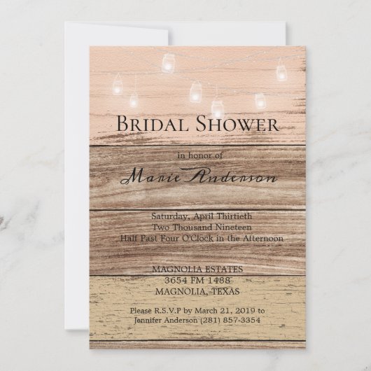 Carte Douche en Bois Rose Rustique et Lanternes (Devant)