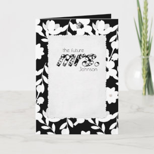 Carte douche nuptiale de motif floral noir et blanc